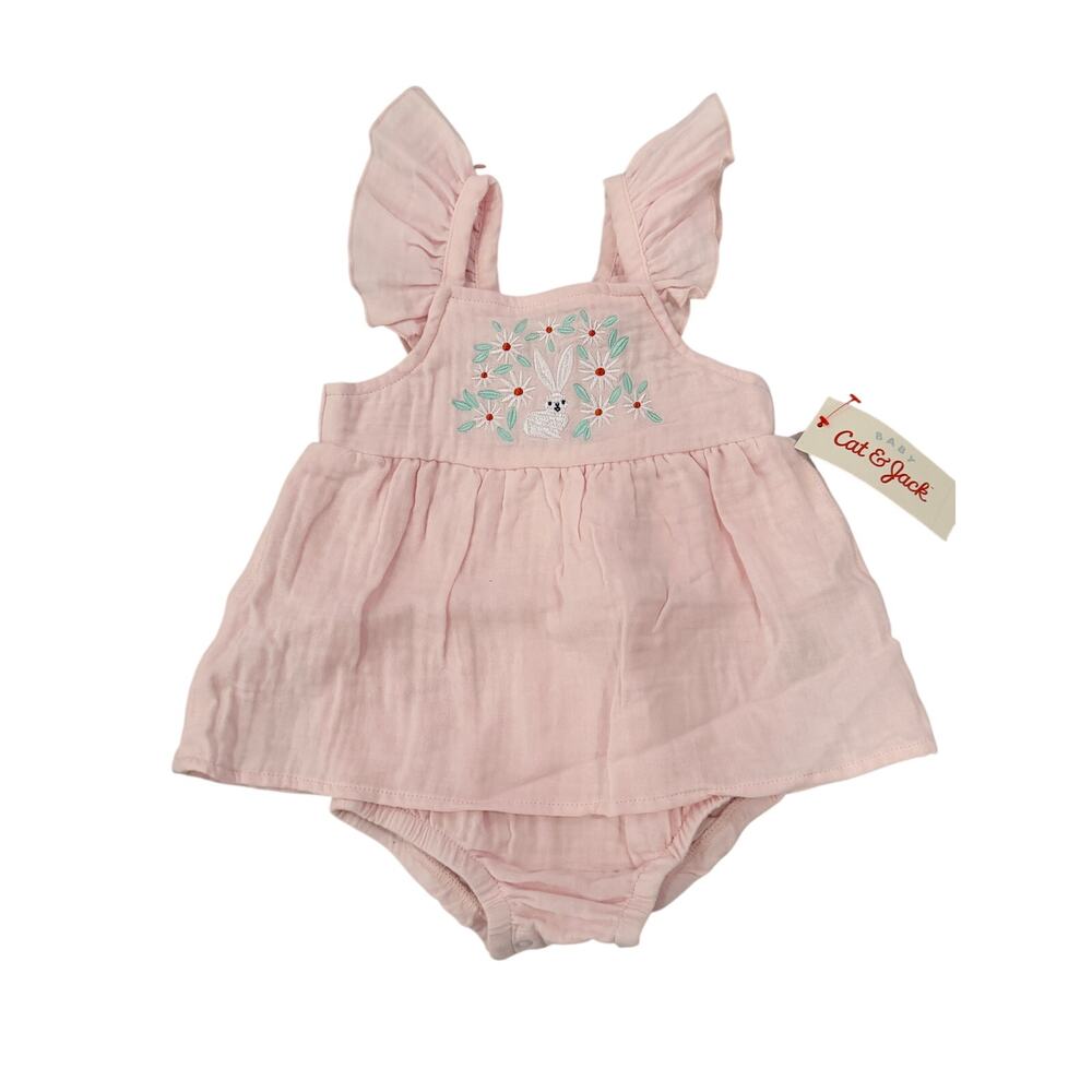 NWT CAT & JACK Girls Bunny Romper 12M (1449)